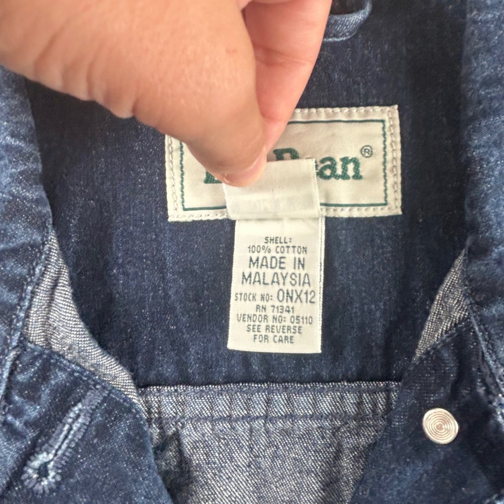 L.L. Bean WMNS S Biker VTG Denim Trucker Jacket Indigo Blue Cotton Button - Picture 5 of 10